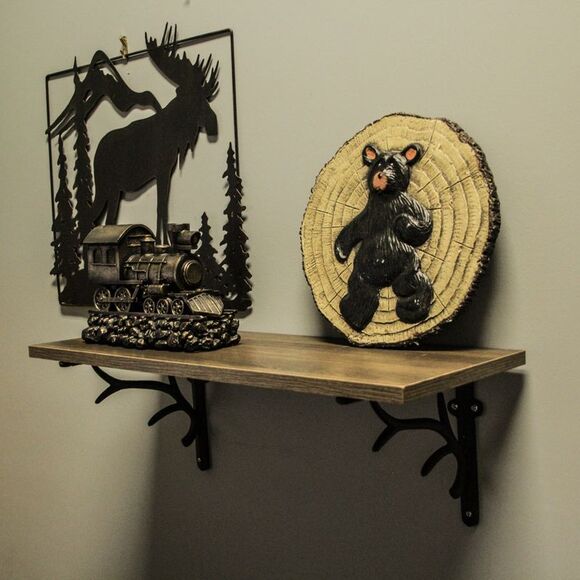 Zeckos - Brown Cast Iron Deer Antler Wall Shelf Brackets Set of 2 - Brown - Picture 7 of 8